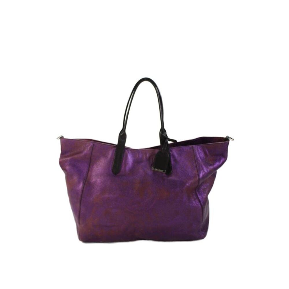 Cole Haan Womens Leather Large Tote Shoulder Handbag Purple Metallic Brown